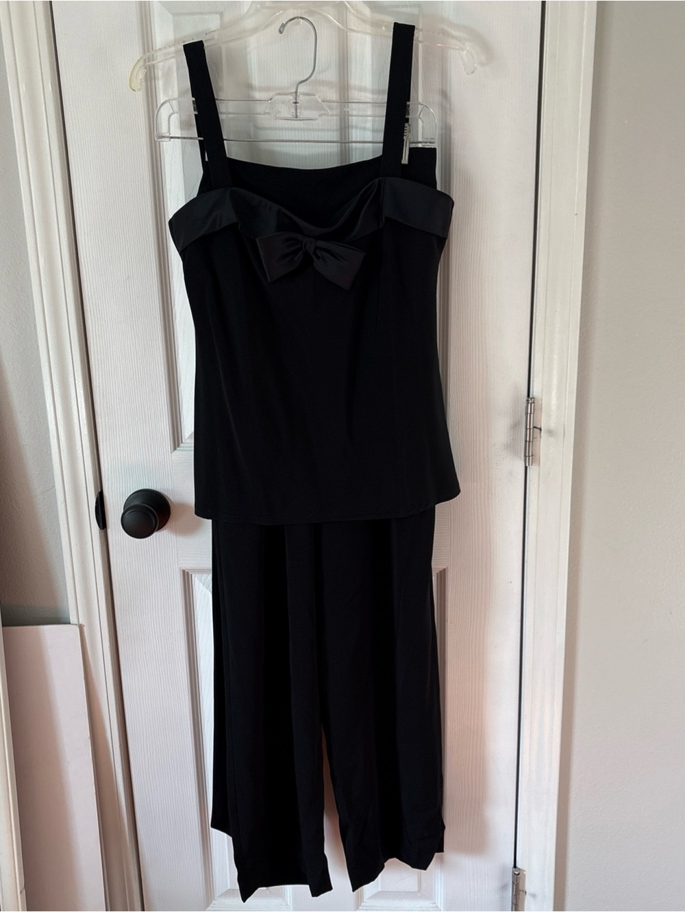 Vintage Size 6/8 2-Piece Black Pantsuit or Evening Set Satin Bow Wide Straps